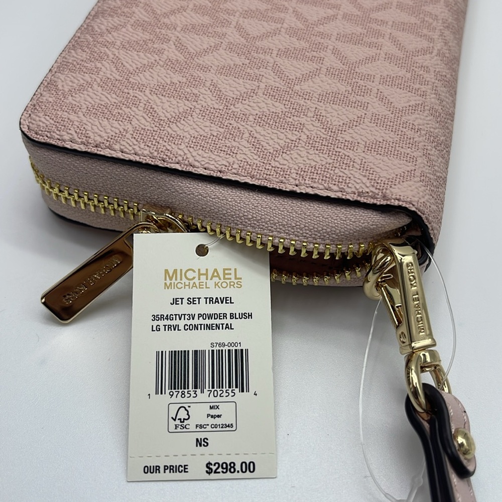 MICHAEL KORS Jet Set Travel Lg Signature Logo Continental Wristlet Phone Holder - Picture 10 of 16